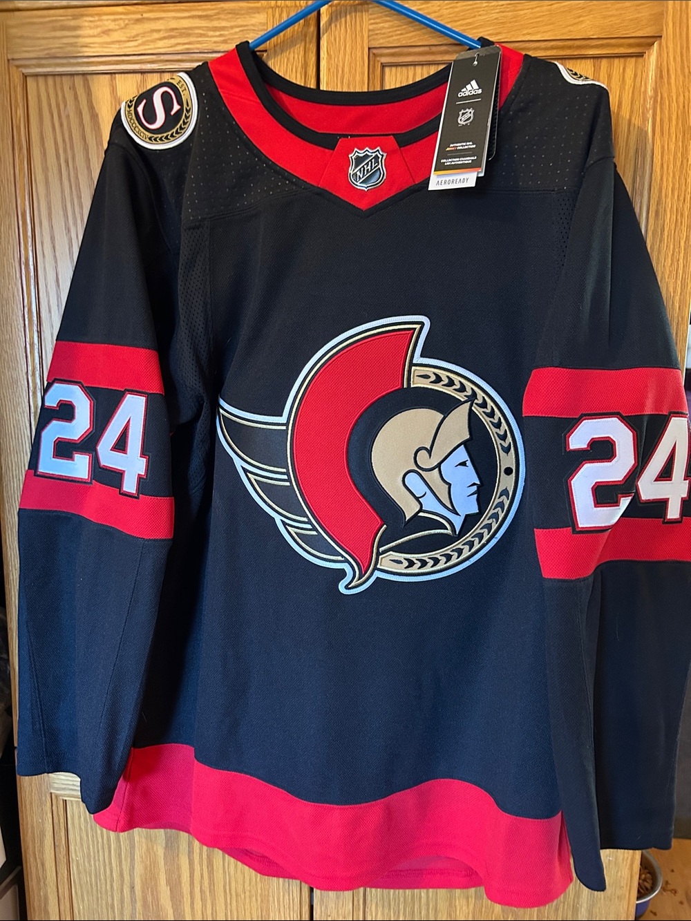 adidas Black and Red Ottawa Senators Hockey Jersey #24